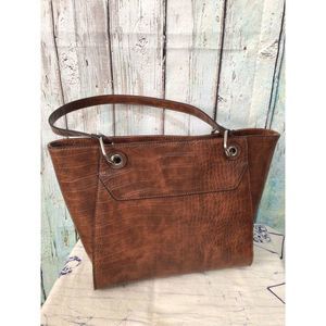 Chaps Crocodile 🐊 Brown Faux Leather Satchel Large Bag 🍂🍁